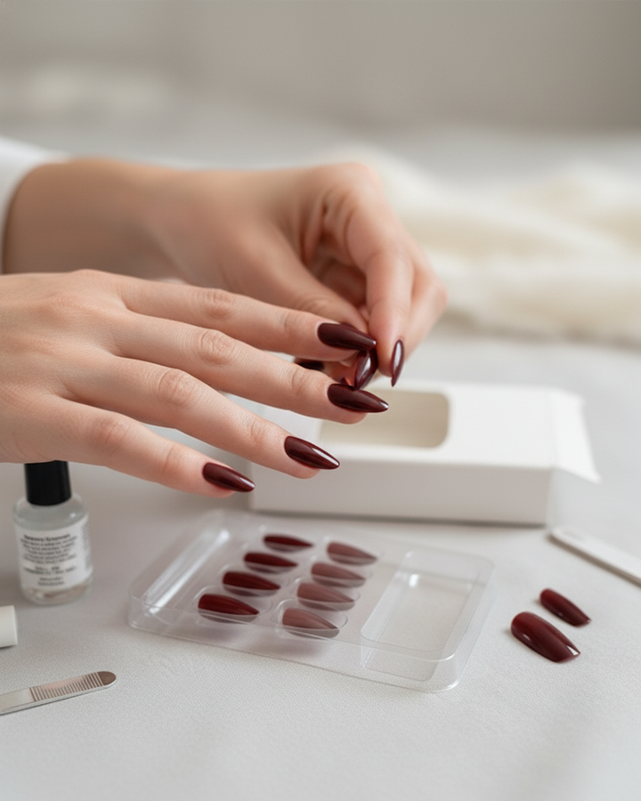 Unghie Finte Burgundy - Eleganza Autunnale in 5 Minuti YVAYA