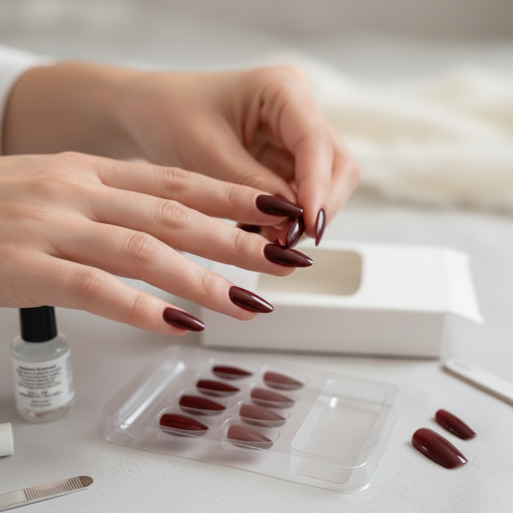 Unghie Finte Burgundy - Eleganza Autunnale in 5 Minuti YVAYA